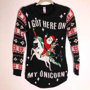 Light Up Ugly Christmas Sweater Santa Unicorn